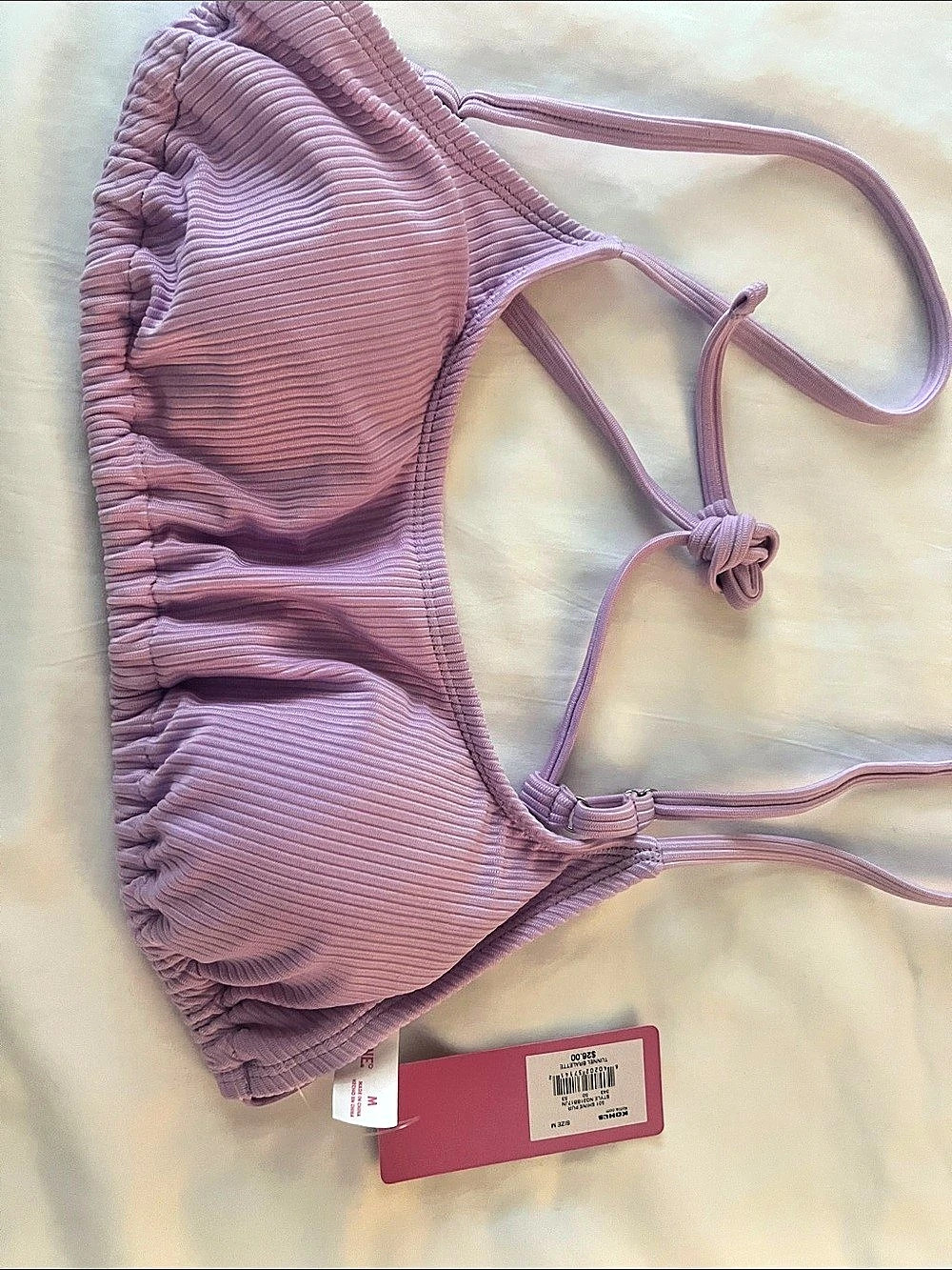 SKYE & STAGHORN Ribbed Bikini Top in Pink Size Medium NWT